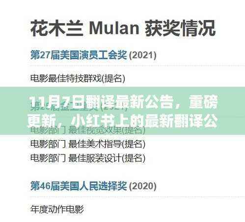 小红书最新翻译公告独家解读,重磅更新揭秘(11月7日)
